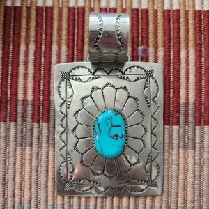 Silver (NOT marked sterling) and turquoise pendant. PLEASE READ DESCRIPTION!
